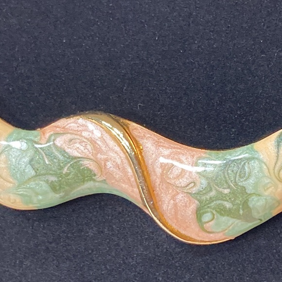 Gold Tone Snake Chain & Enamel Vintage Choker Green Light Pink - Picture 1 of 13